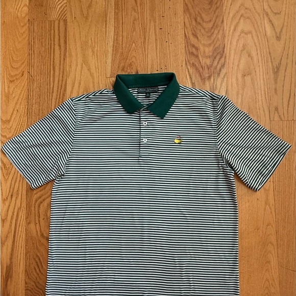 Masters Green and White Striped Polo Golf Shirt Large Pima Cotton - Picture 3 of 4